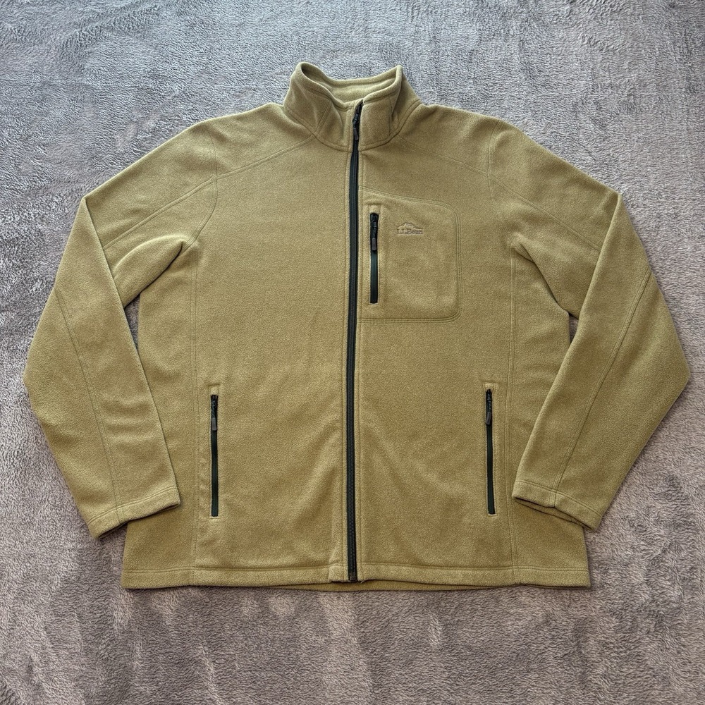 L.L.Bean Fleece Jacket Mens Large Green Full Zip Outdoor Trail Pocket F23‎